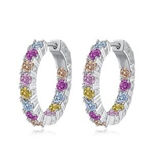 Purple and Yellow Gemstone Hoop Earrings